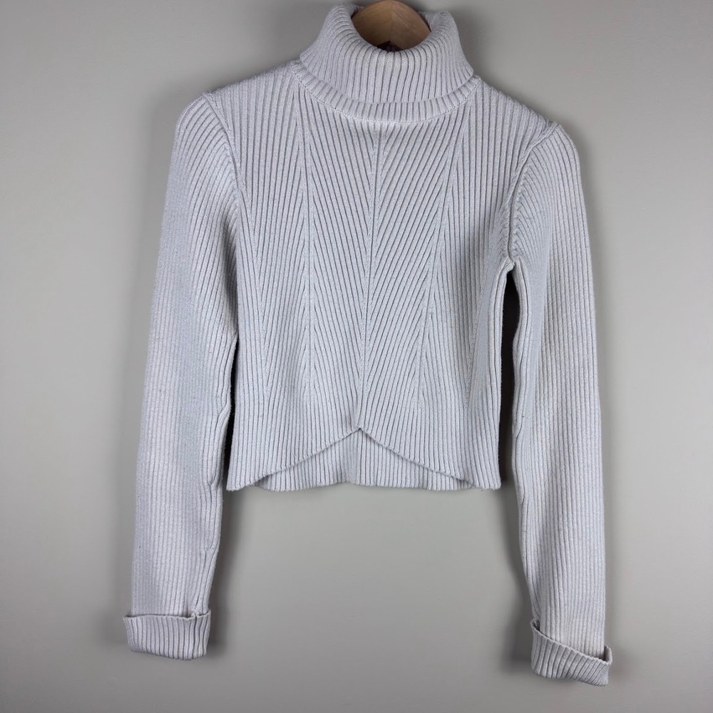 Sincerely Jules Crop Top Turtleneck Ribbed Knitโ Fitted Sweater Pullover Large